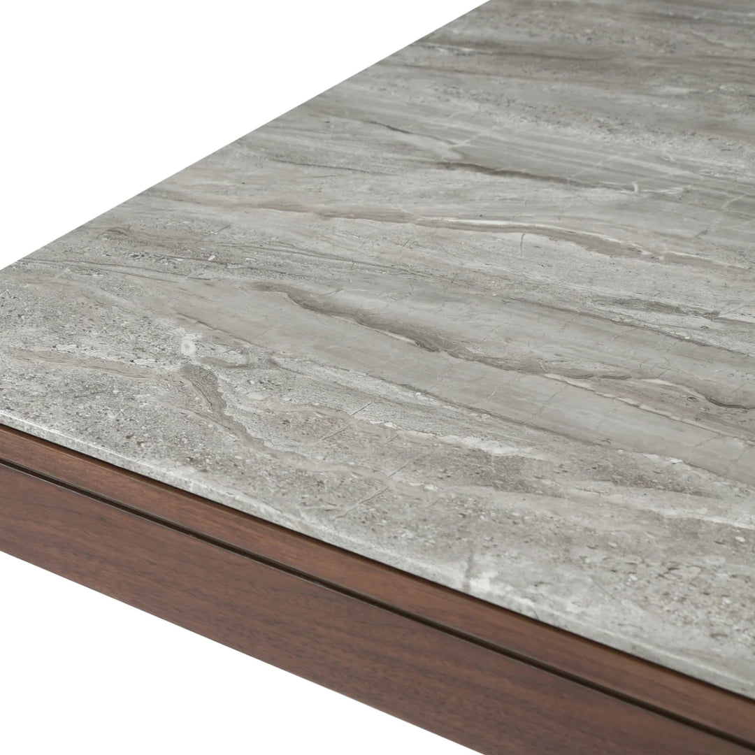Willow Walnut Brown Wood & Grey Marble Dining Table