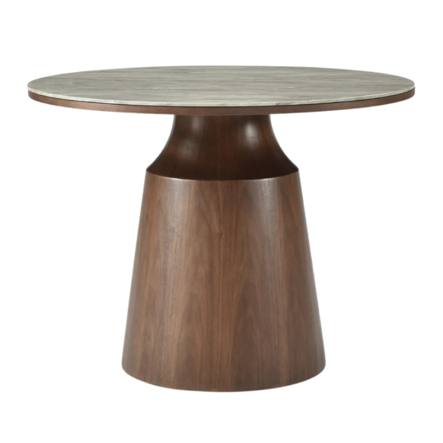 Willow Walnut Brown Wood & Grey Marble Round Dining Table