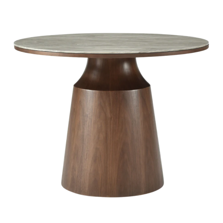 Willow Walnut Brown Wood & Grey Marble Round Dining Table