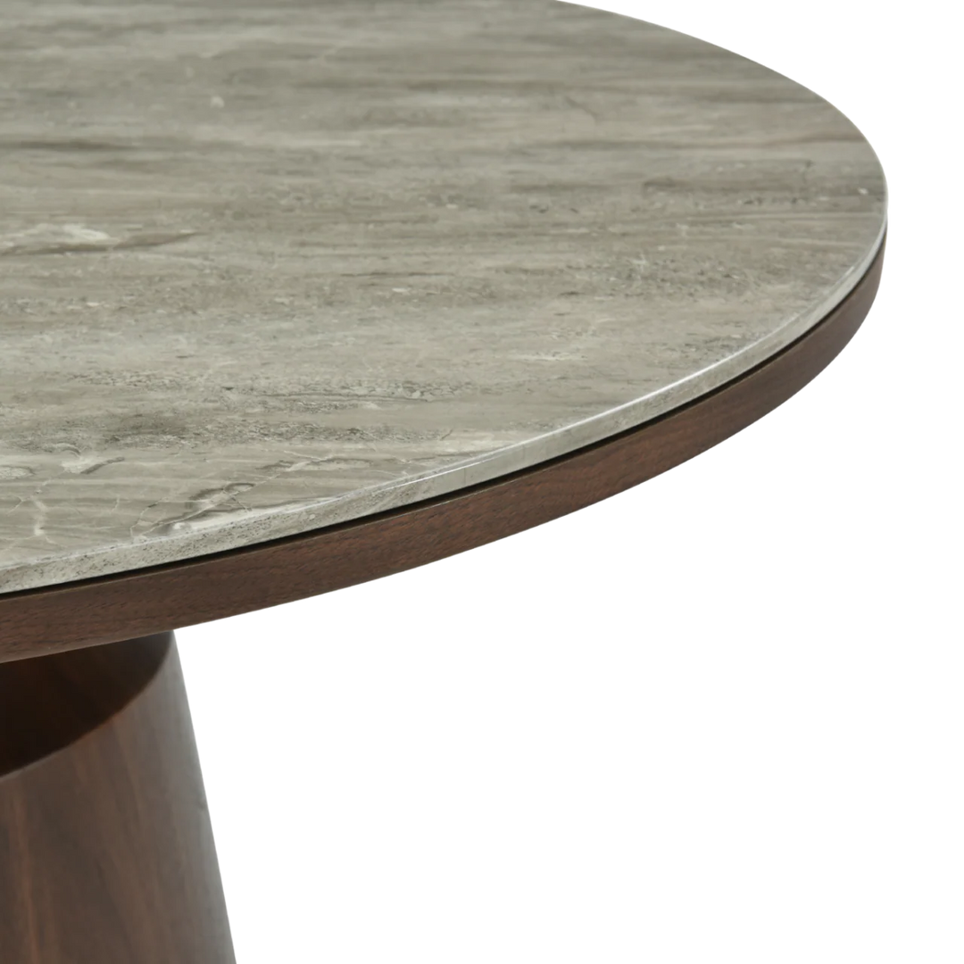 Willow Walnut Brown Wood & Grey Marble Round Dining Table