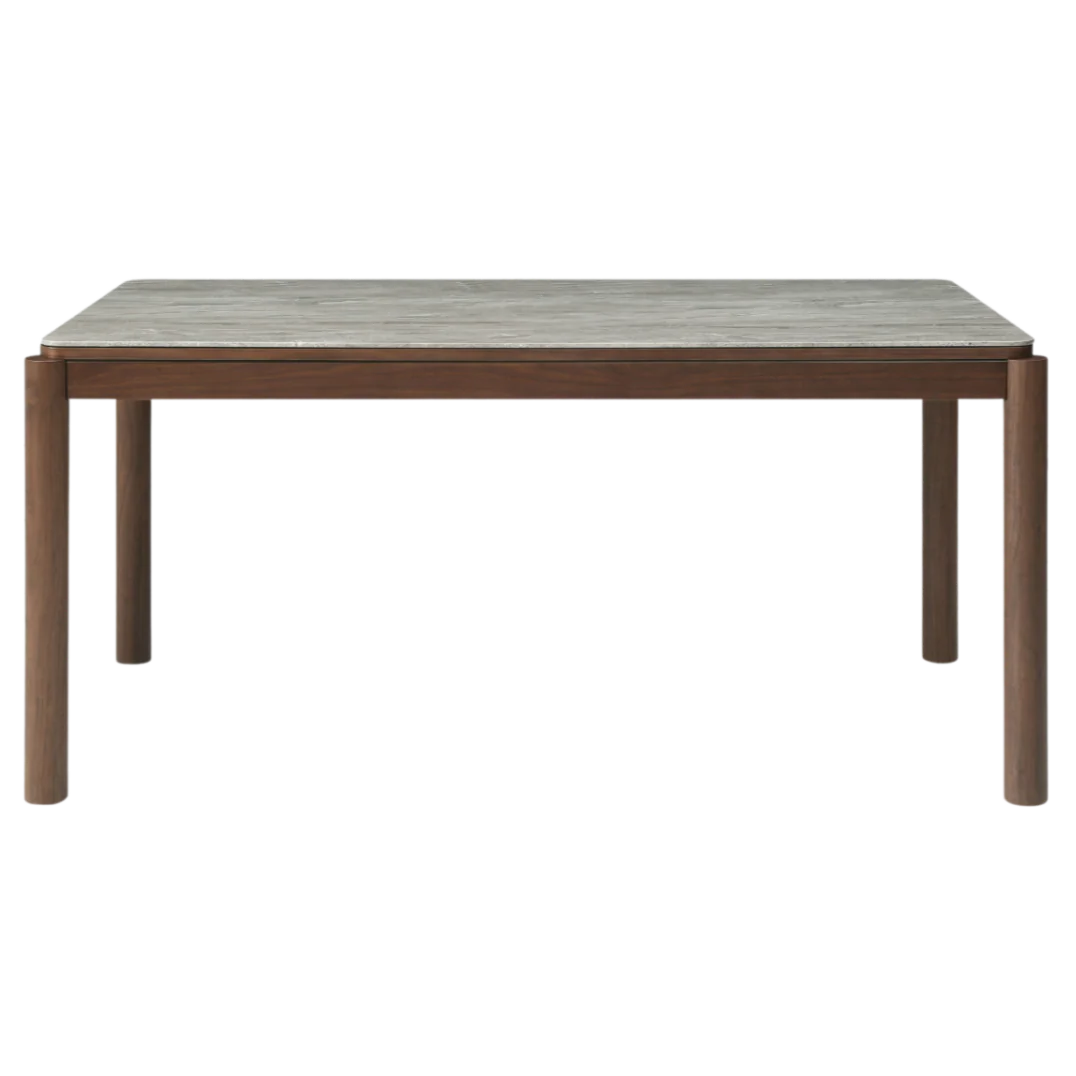 Willow Walnut Brown Wood & Grey Marble Dining Table