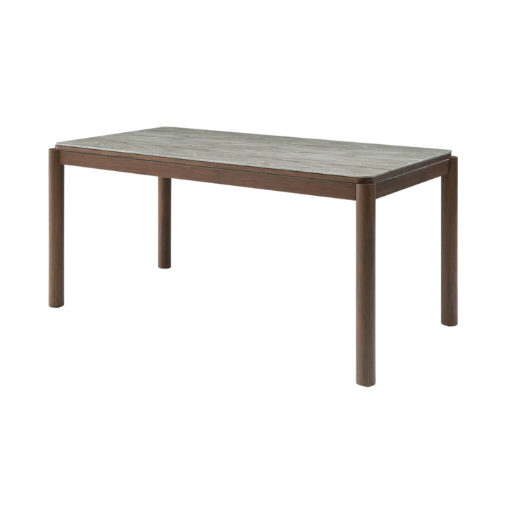 Willow Walnut Brown Wood & Grey Marble Dining Table