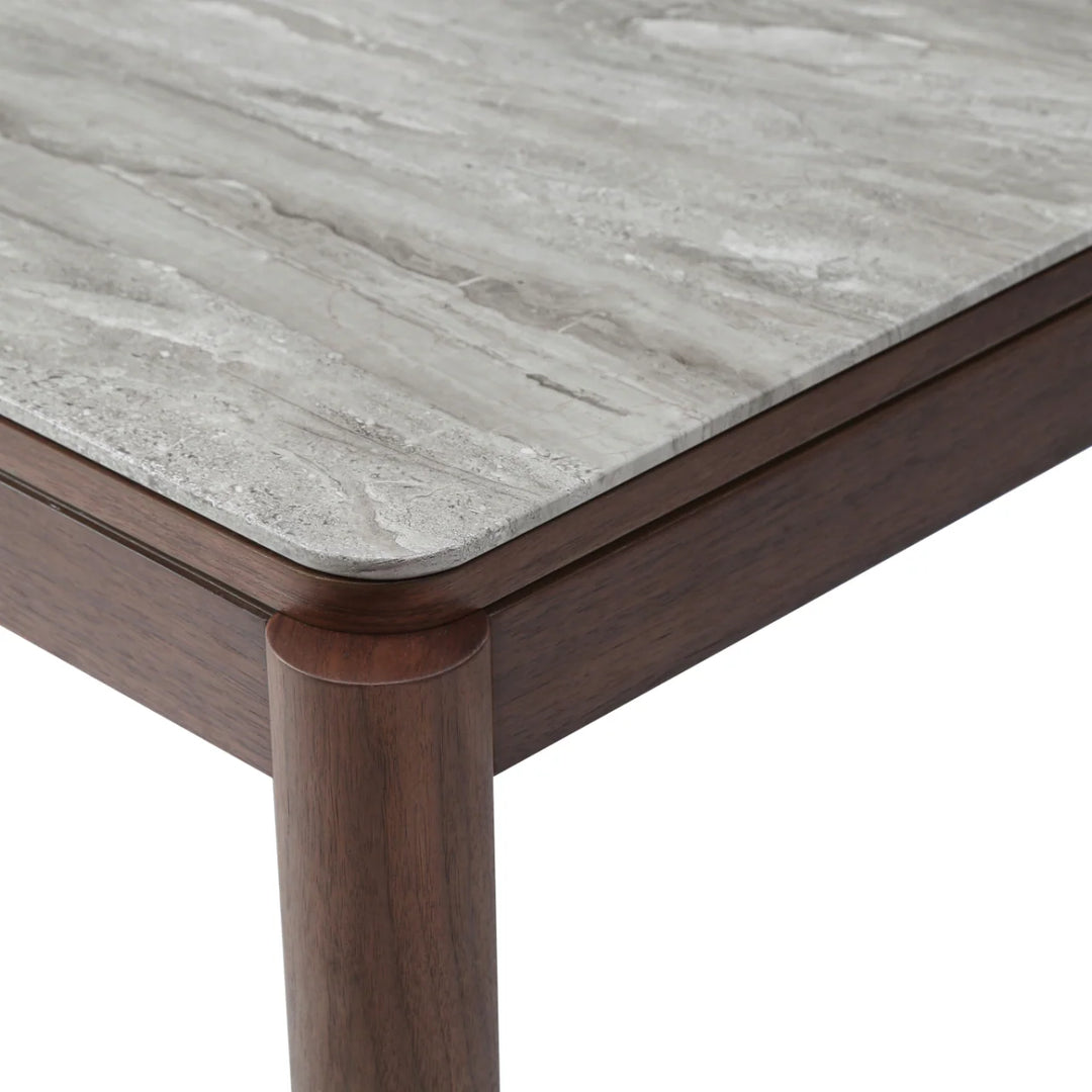 Willow Walnut Brown Wood & Grey Marble Dining Table