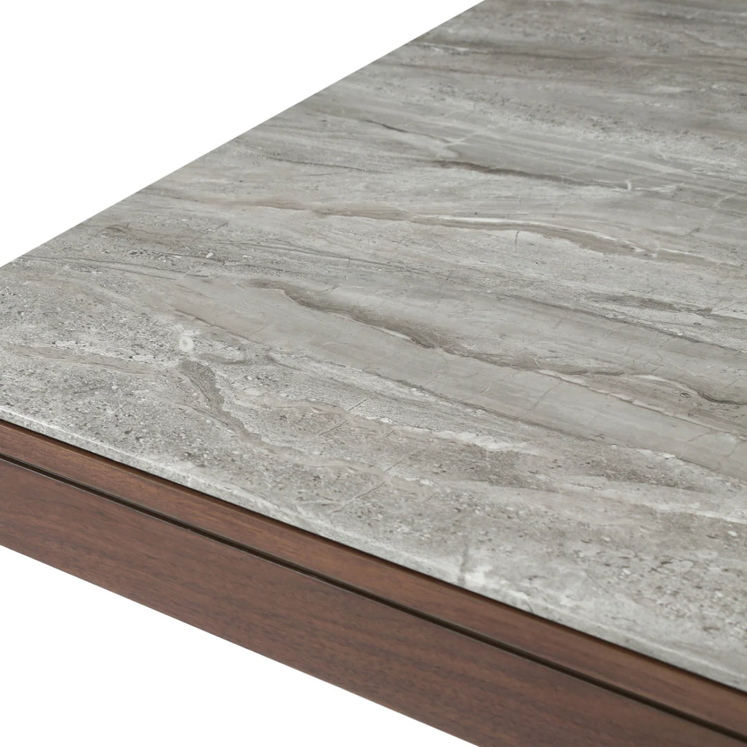 Willow Walnut Brown Wood & Grey Marble Dining Table