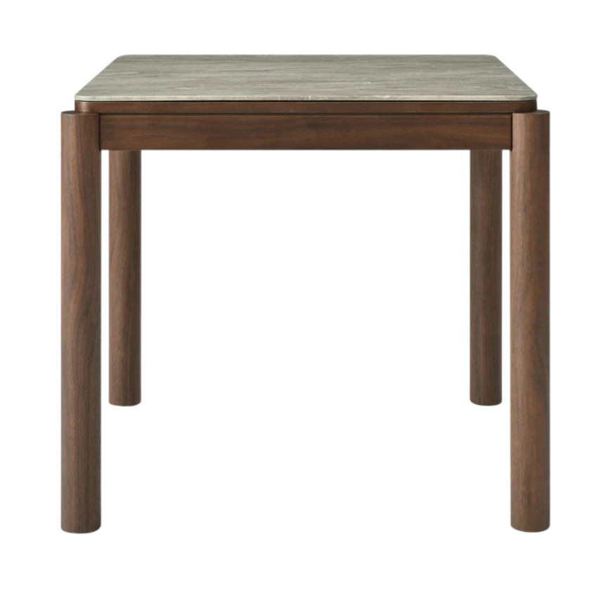 Willow Walnut Brown Wood & Grey Marble Square Dining Table