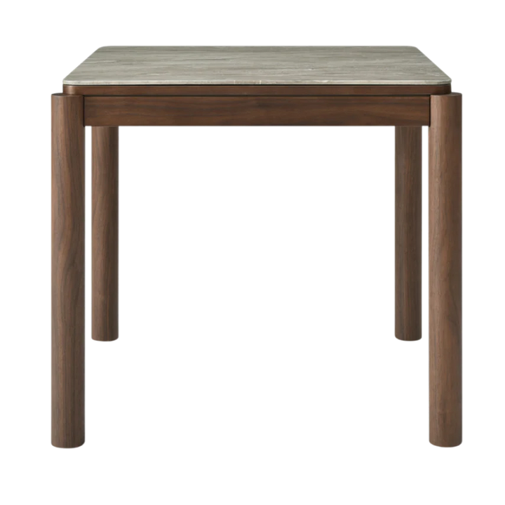 Willow Walnut Brown Wood & Grey Marble Square Dining Table