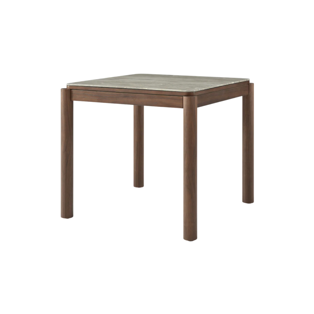 Willow Walnut Brown Wood & Grey Marble Square Dining Table