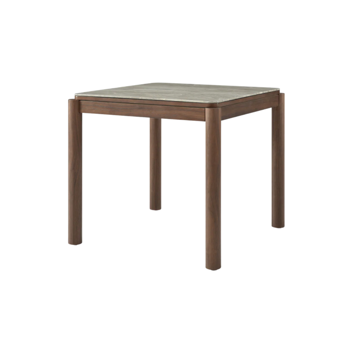Willow Walnut Brown Wood & Grey Marble Square Dining Table