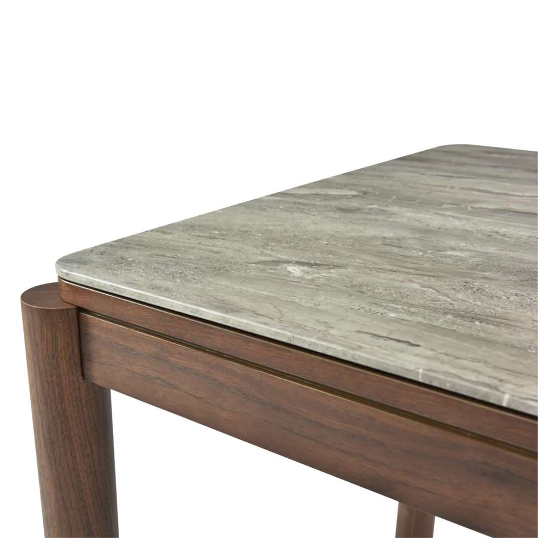 Willow Walnut Brown Wood & Grey Marble Square Dining Table