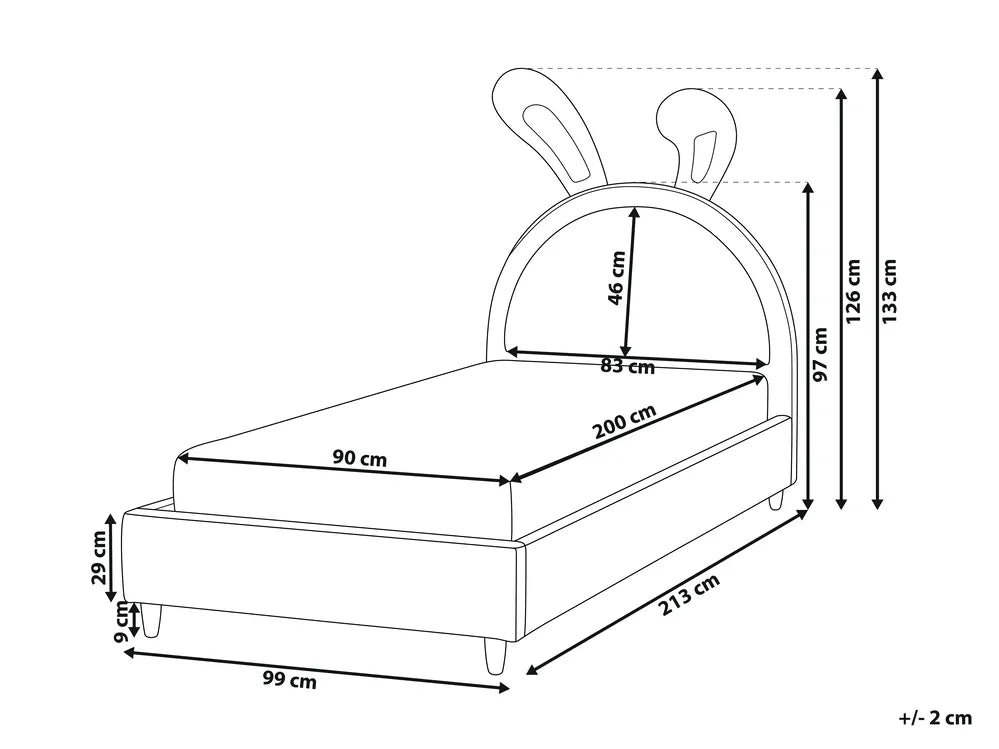 Kids Bed Rabbit Velvet 90 x 200 cm (EU Single) Beige Ariani