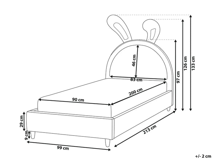 Kids Bed Rabbit Velvet 90 x 200 cm (EU Single) Beige Ariani