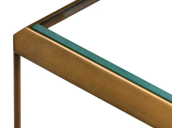 D.I Designs Elmley Ivory Shagreen Brass & Clear Glass Square Side Table