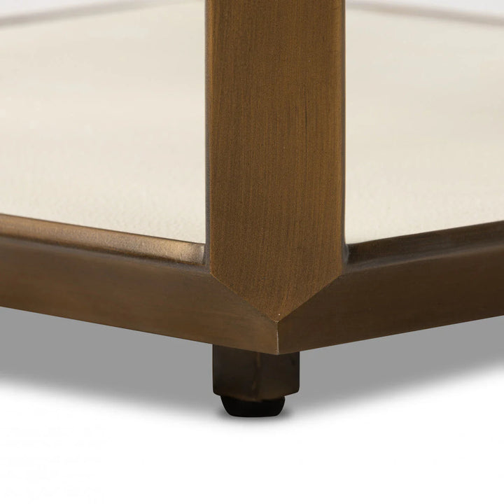 D.I Designs Elmley Ivory Shagreen Brass & Clear Glass Square Side Table