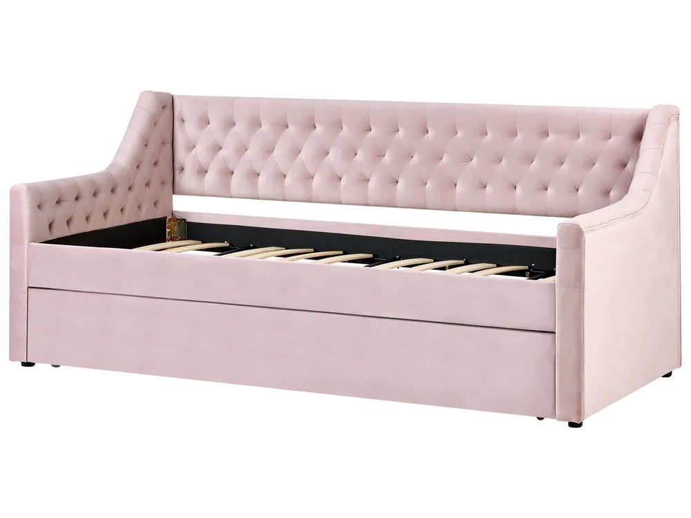 Trundle Bed Velvet 90 x 200 cm (EU Single) Pink Beckett