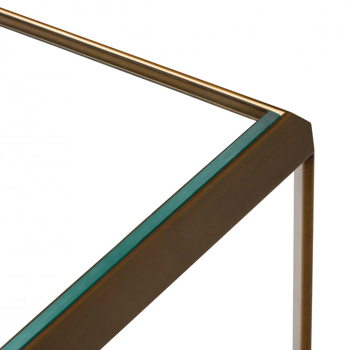 Close-up of a corner with gold and bronze metal frame on a white background