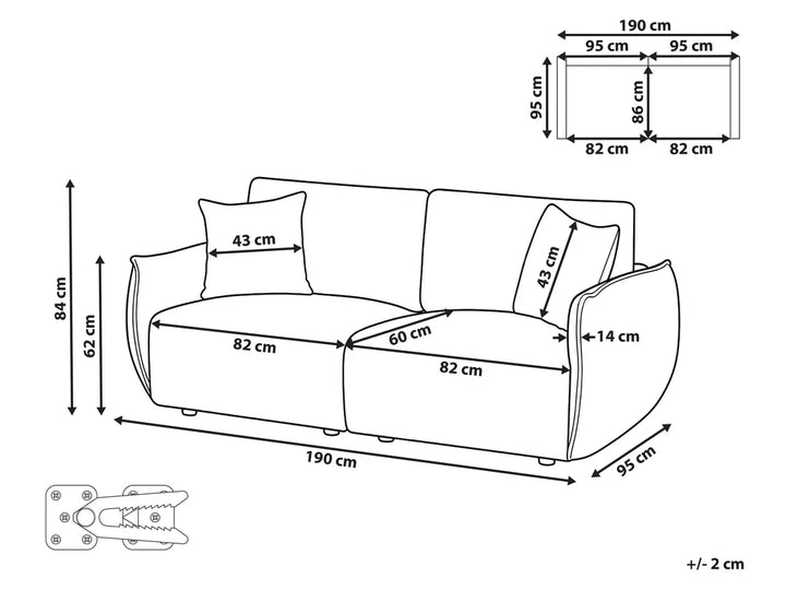 Modular Sofa 2 Seater Boucle Beige Leiani