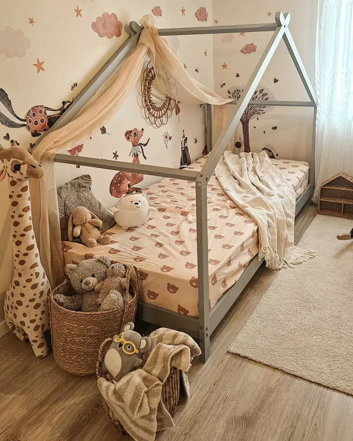 Kids Bed House Pine Wood 90 x 200 cm (EU Single) Grey Dart