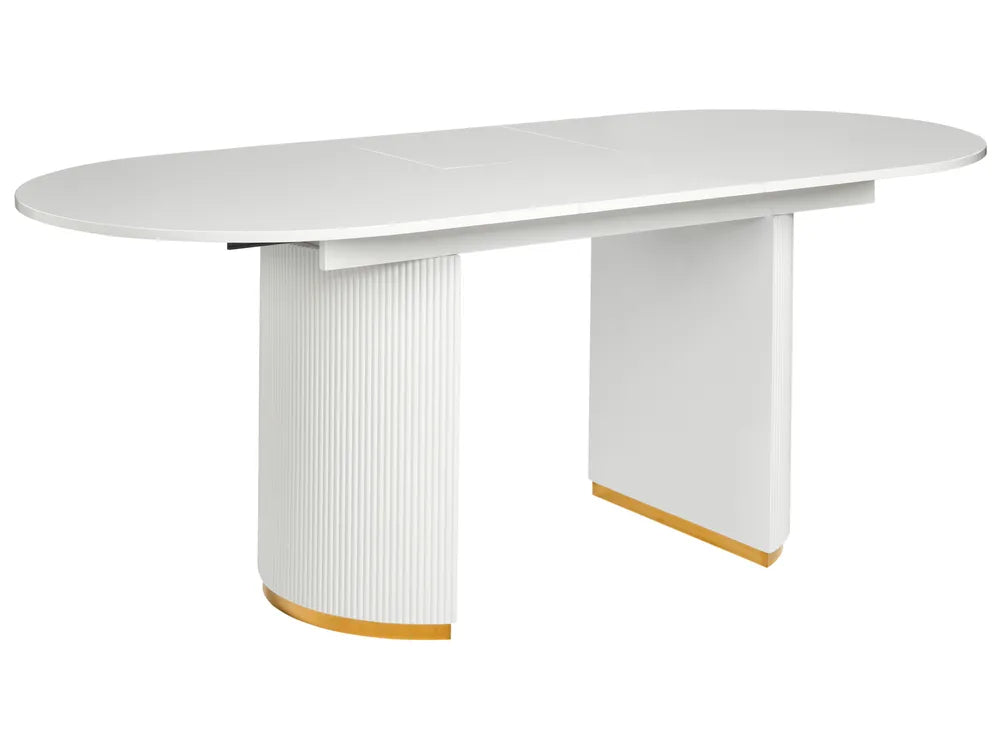 White oval table with a gold edge on a white background