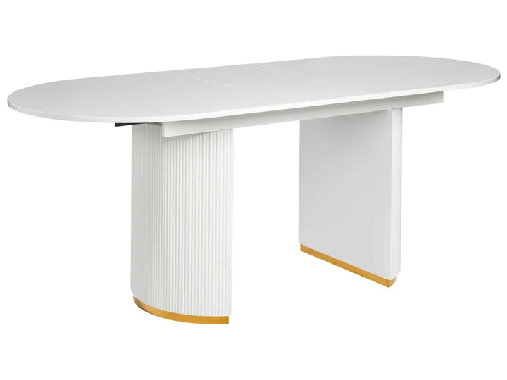 White oval table with a gold edge on a white background