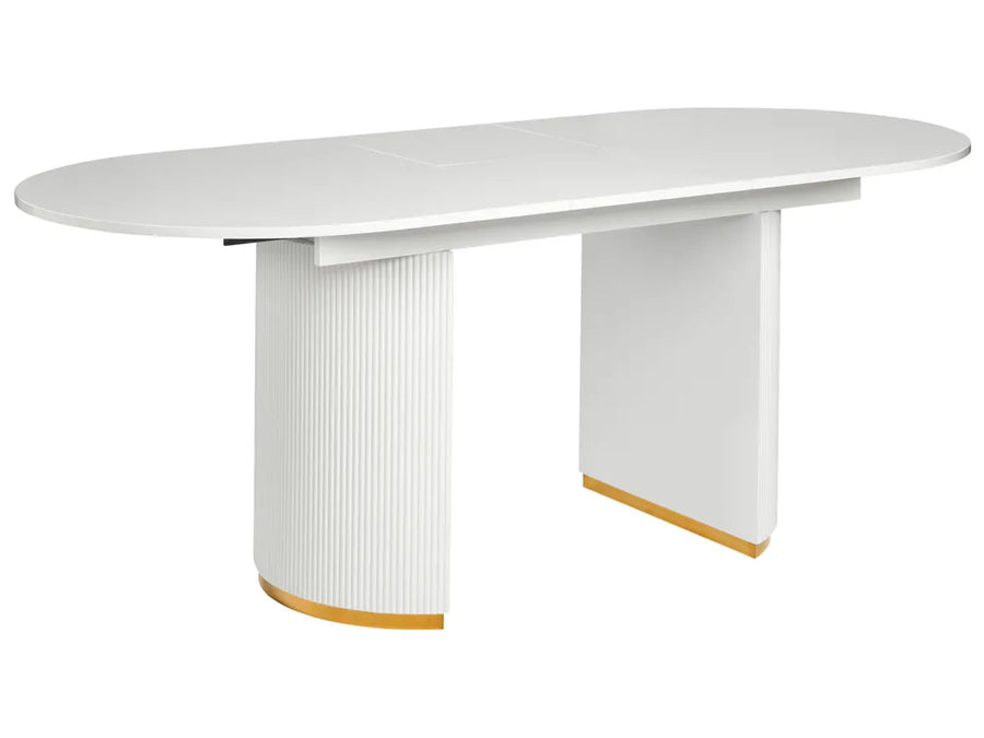 White oval table with a gold edge on a white background