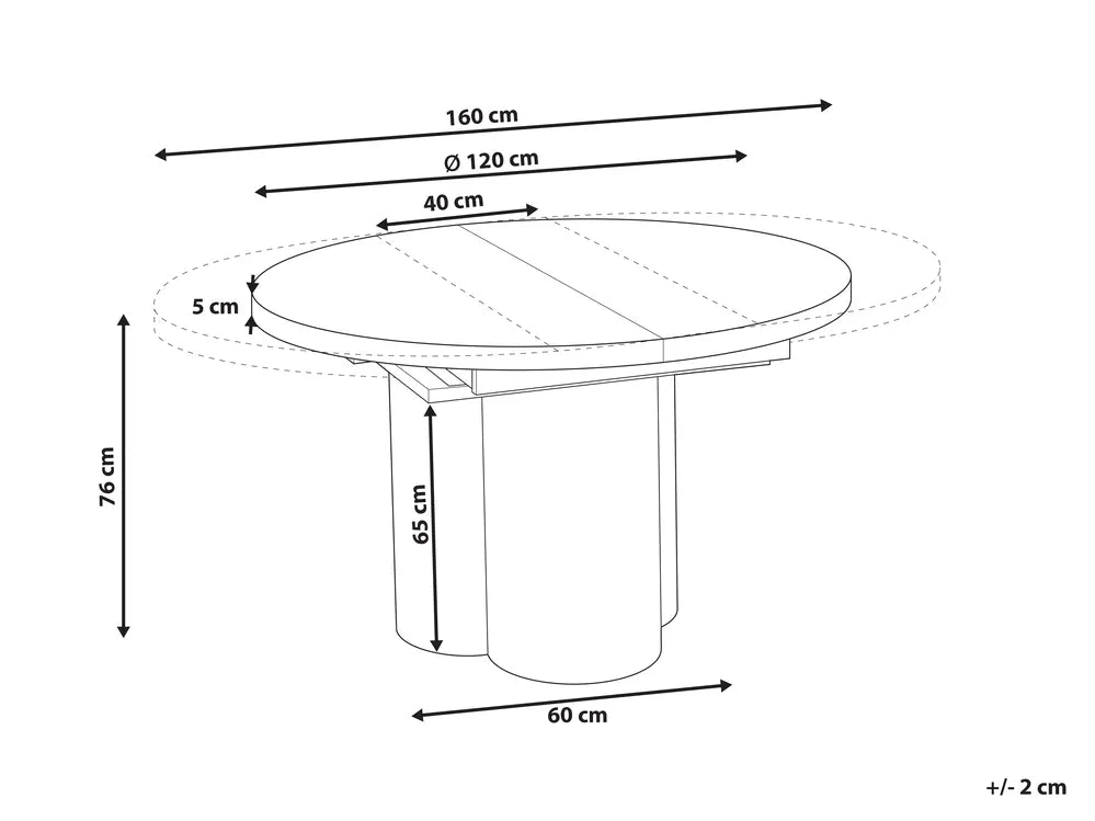 Extending Dining Table Travertine Effect 120/160 cm 120 cm Ardeth