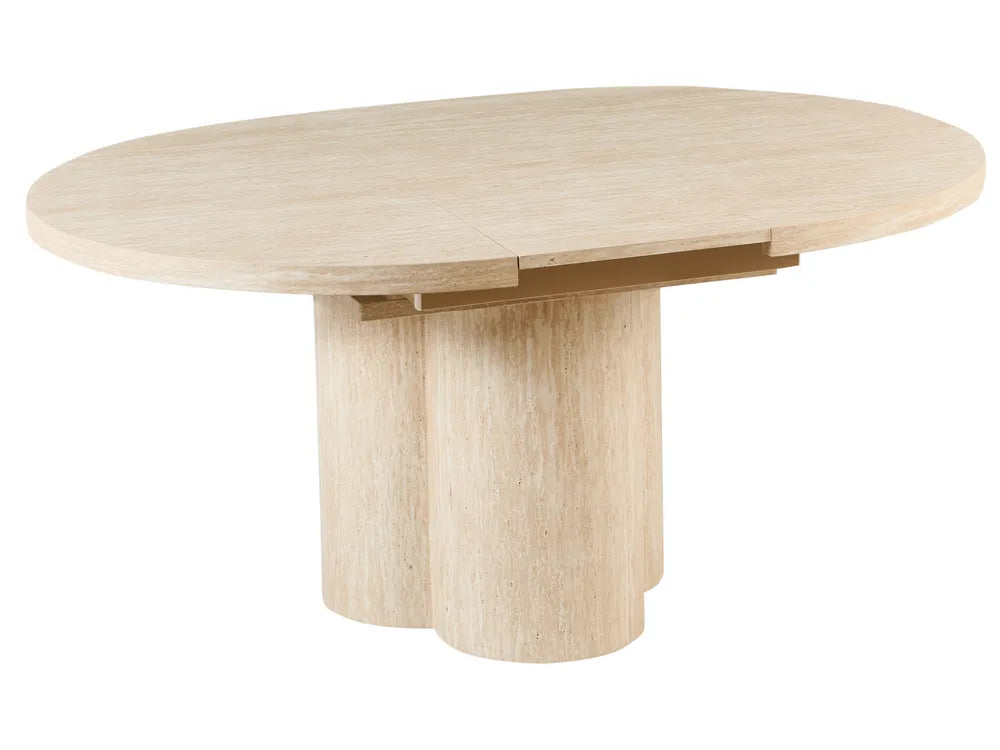 Round wooden dining table with a white background