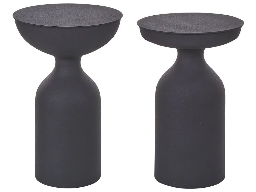 Two black side tables on a white background
