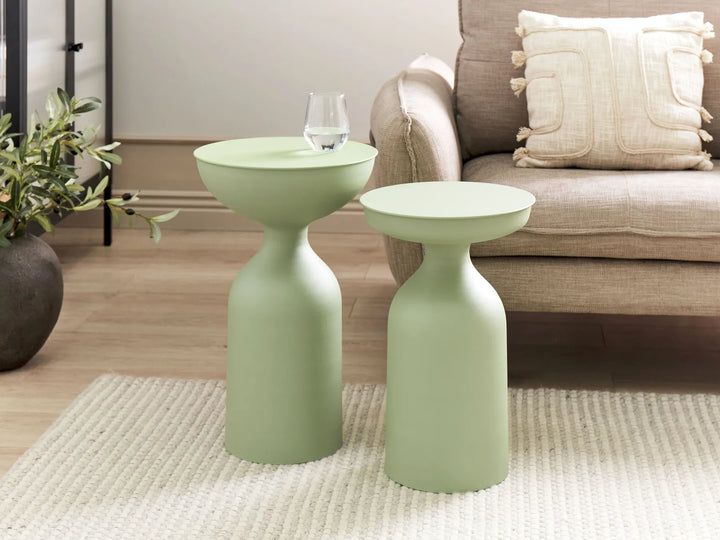 Set of 2 Side Tables Metal Light Green Lazarus