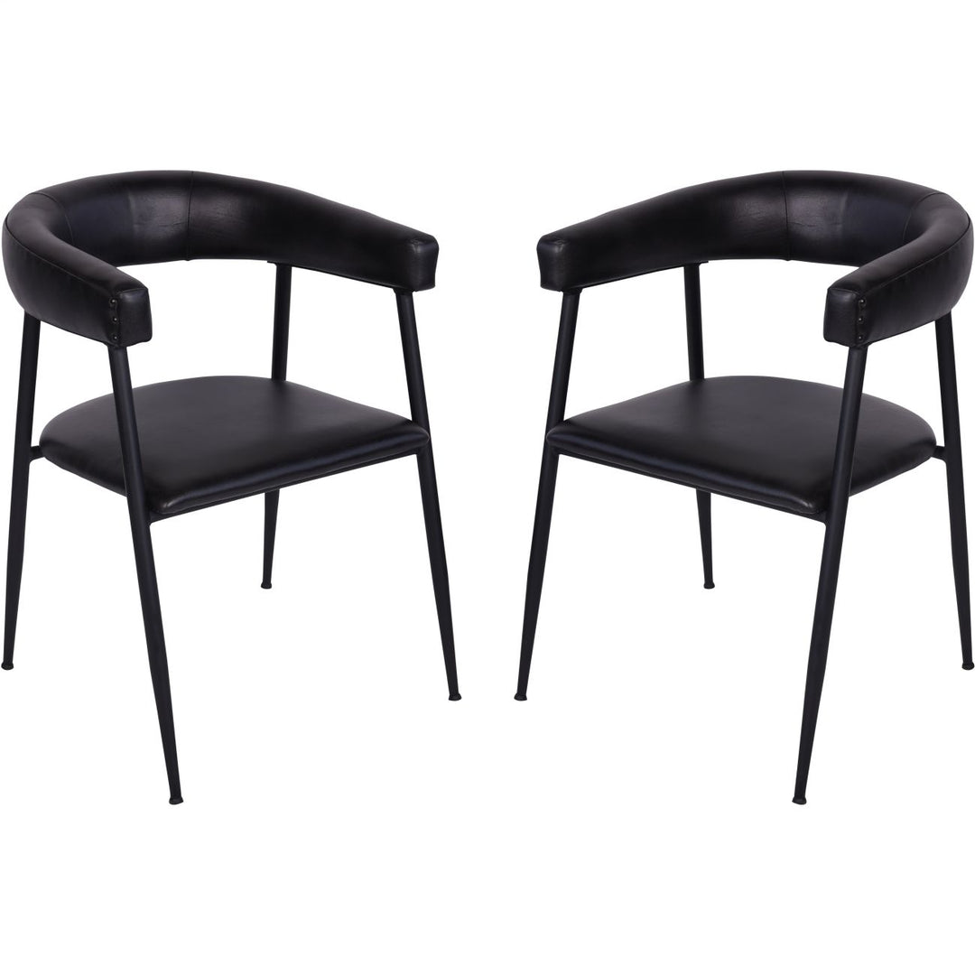 Two black chairs with armrests on a white background
