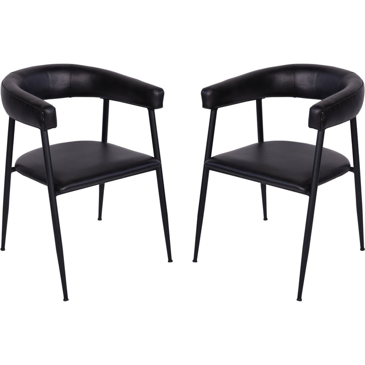 Two black chairs with armrests on a white background
