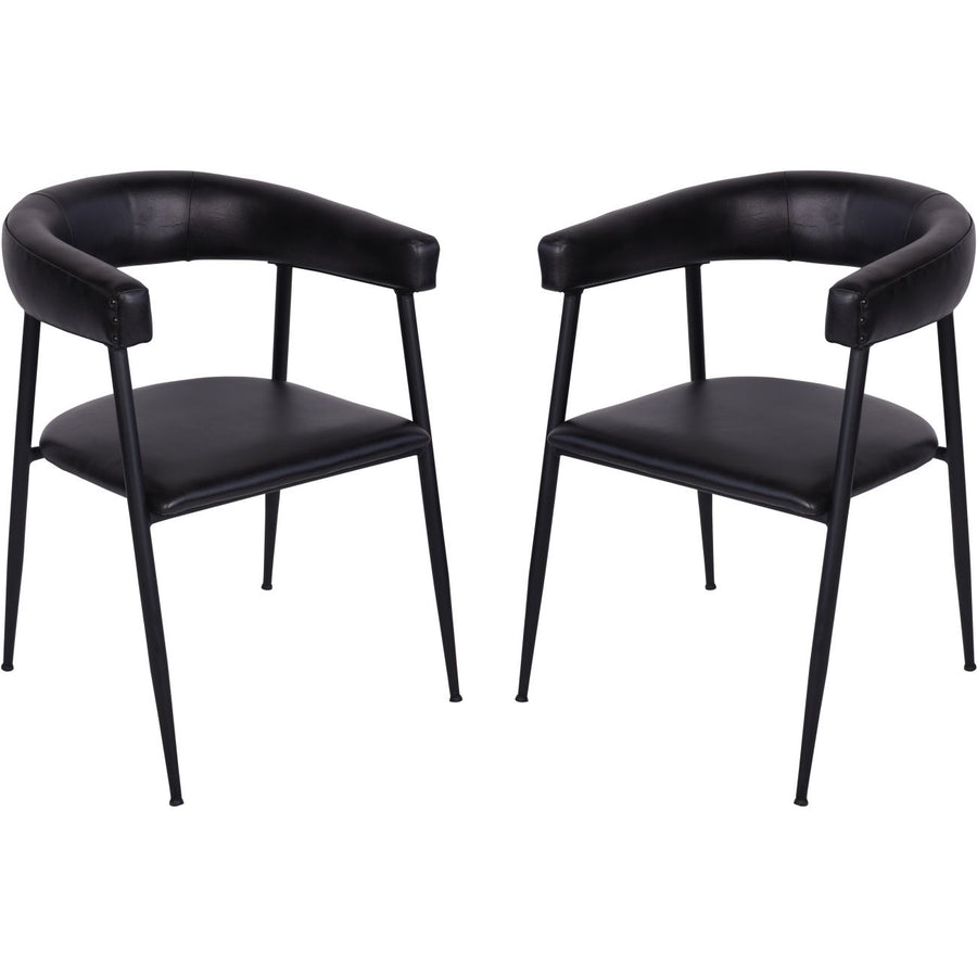 Two black chairs with armrests on a white background