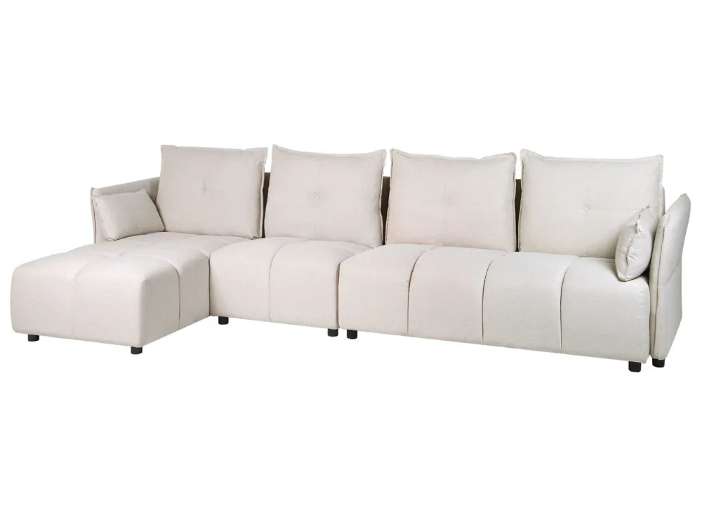 Corner Sofa 4 Seater Fabric Beige Right Hand Aine