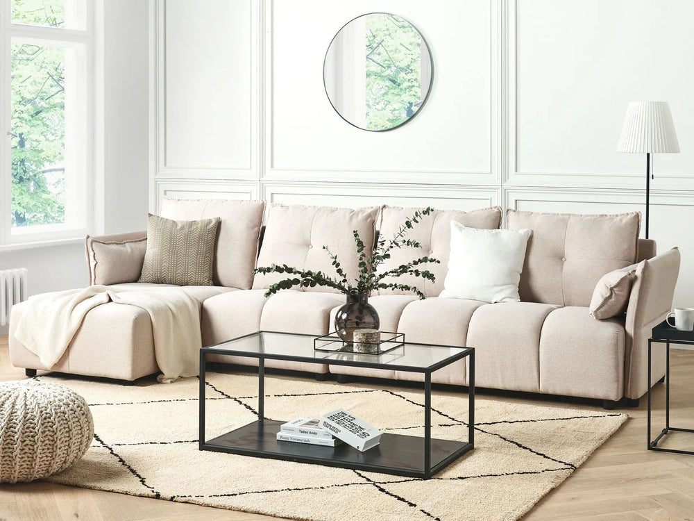 Right hand beige corner sofa with chaise lounge