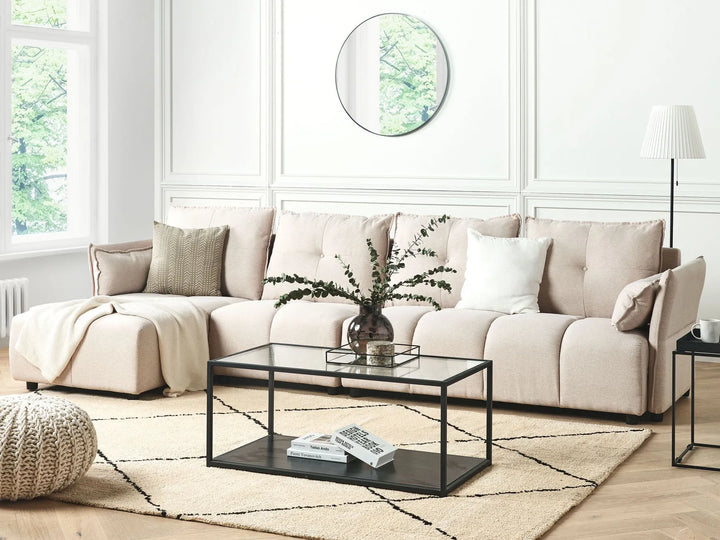 Right hand beige corner sofa with chaise lounge