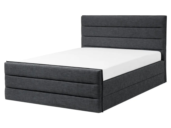 Dark grey fabric king size bed with upholstered headboard
