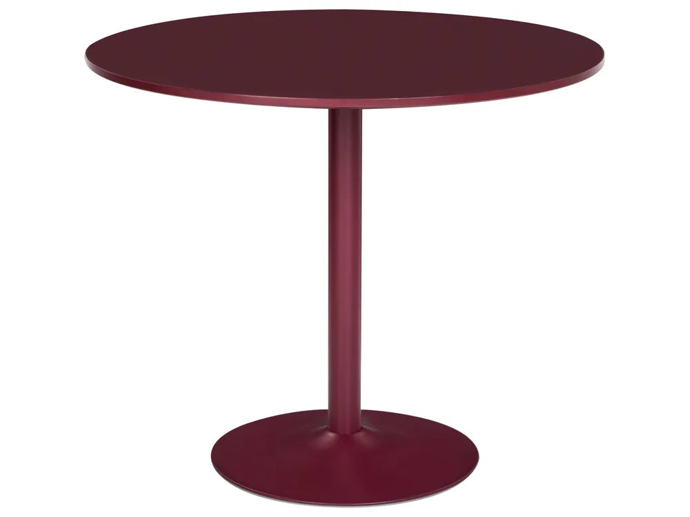 Round maroon table on a white background