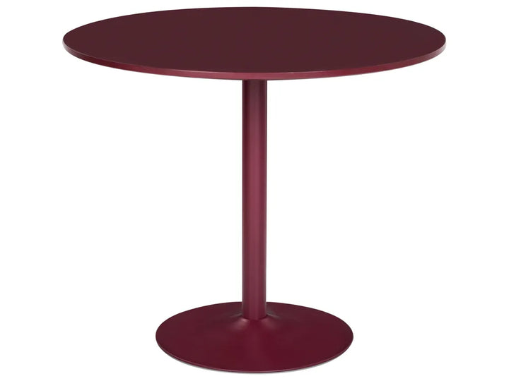 Round maroon table on a white background