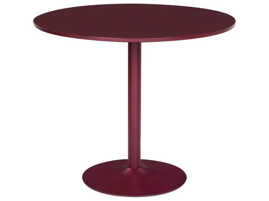 Round maroon table on a white background