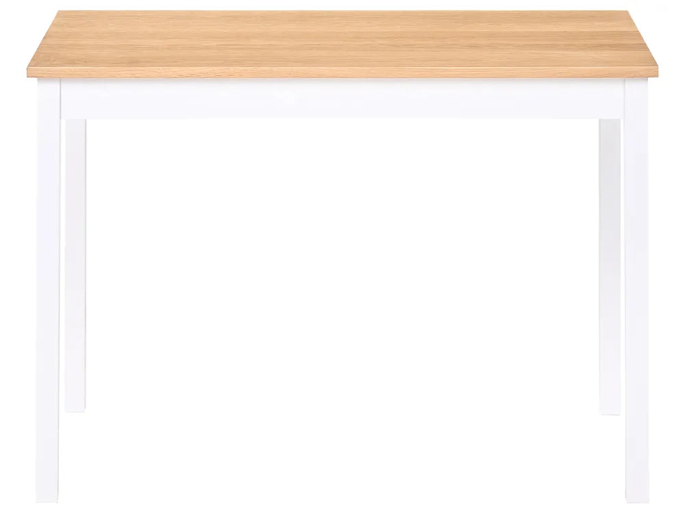 White table with a wooden top on a white background