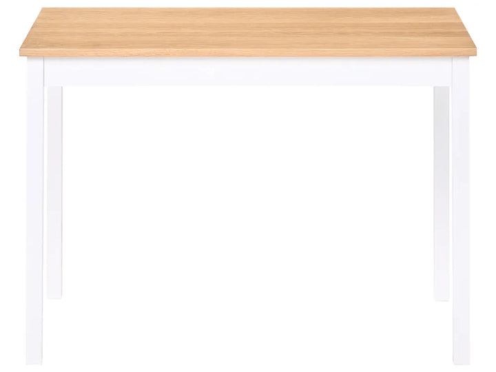 White table with a wooden top on a white background