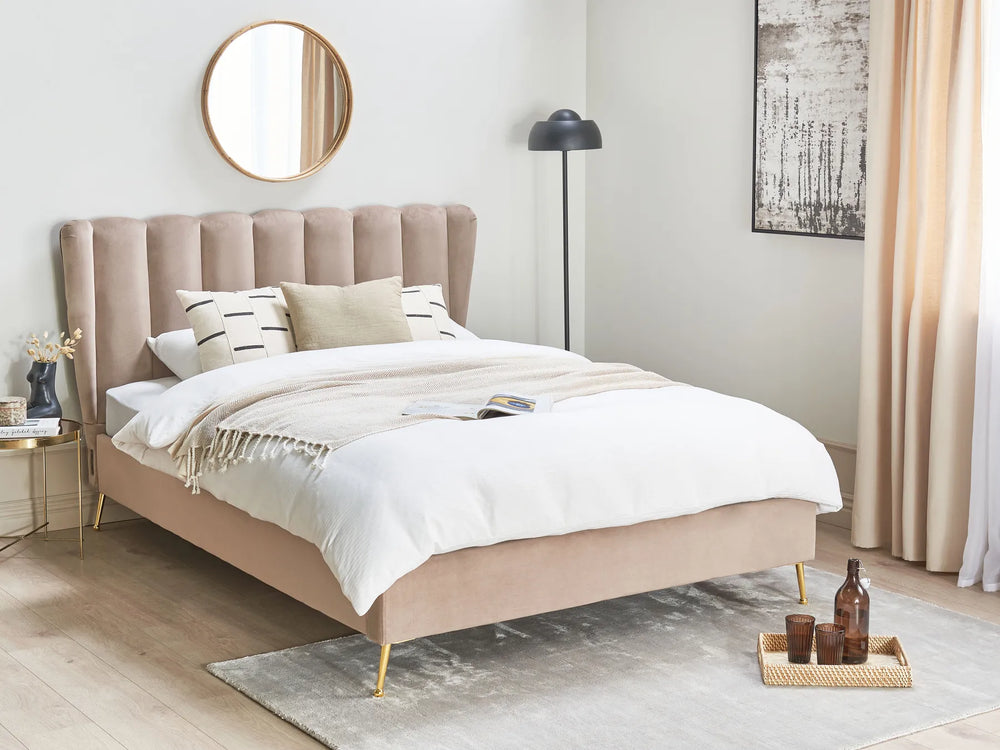 Upholstered bed with built-in USB charging ports