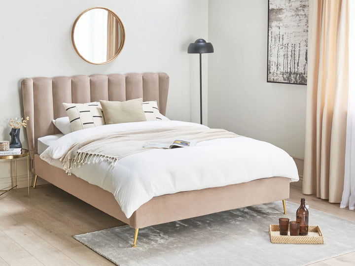 Upholstered bed with built-in USB charging ports