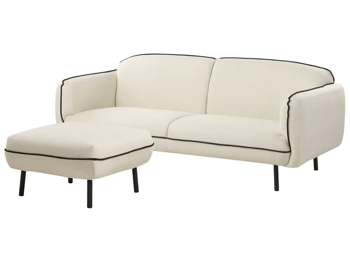 Sofa 3 Seater Fabric Light Beige with Ottoman Jalena