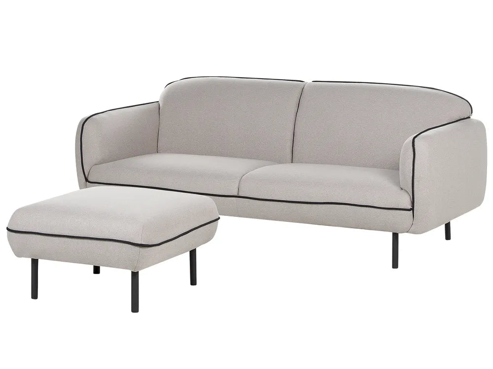Sofa 3 Seater Fabric Light Grey with Ottoman Jalena