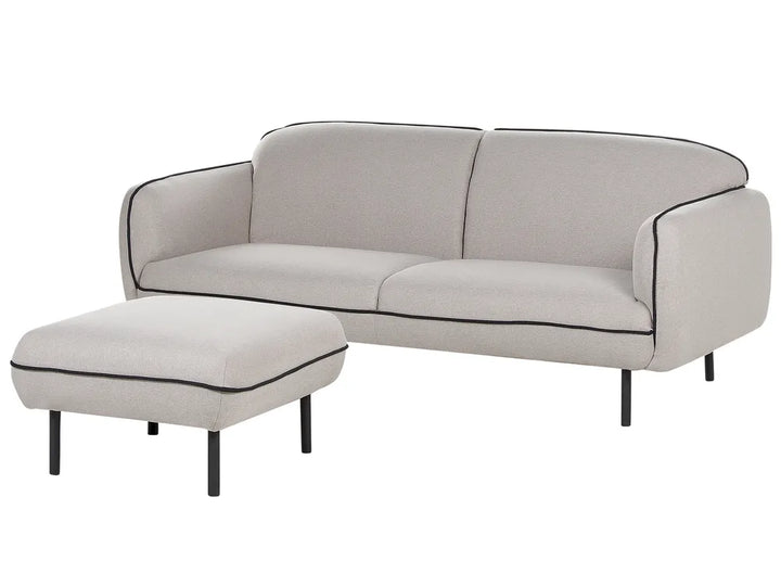 Sofa 3 Seater Fabric Light Grey with Ottoman Jalena