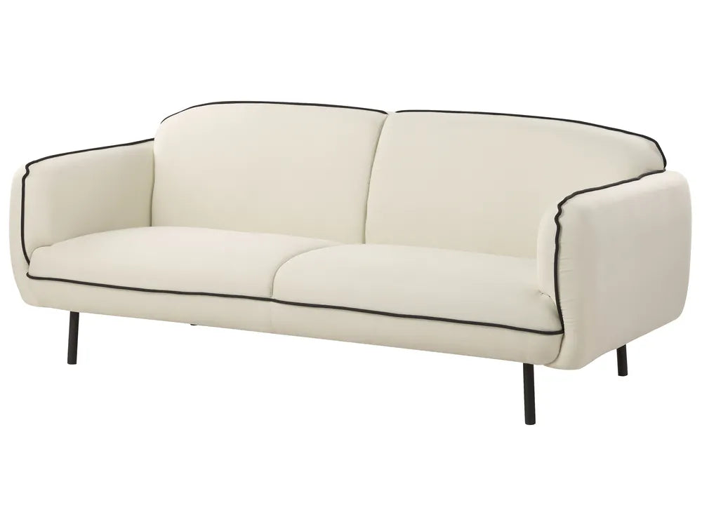Sofa 3 Seater Fabric Light Beige with Ottoman Jalena