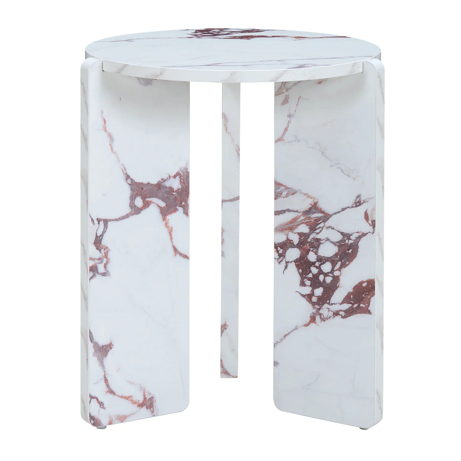 Hexagonal marble-patterned stool on a white background