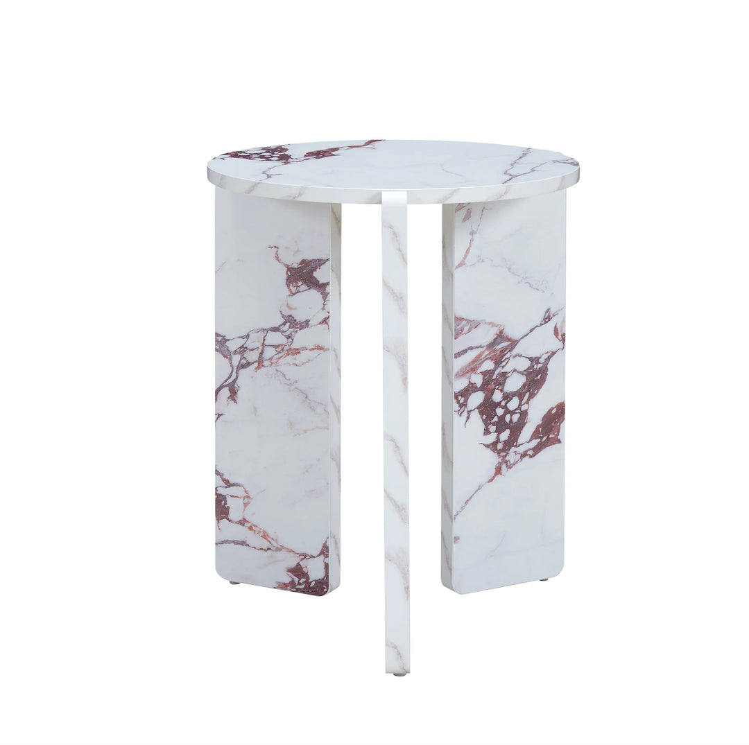 Marble-patterned side table on a white background