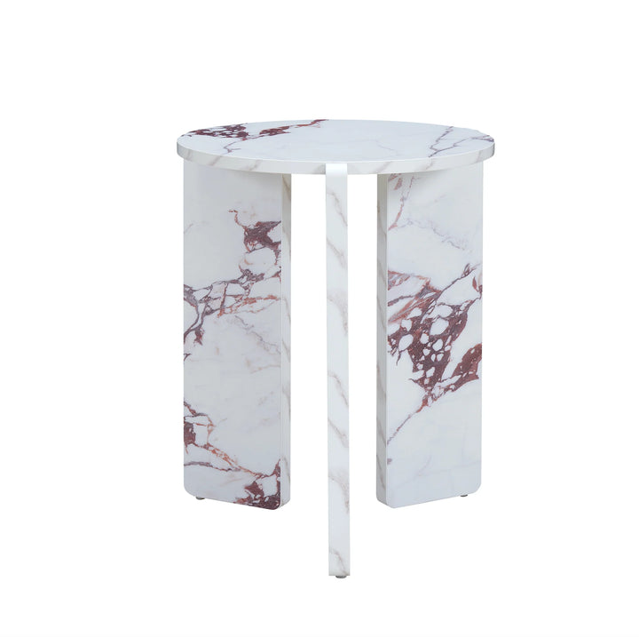Marble-patterned side table on a white background