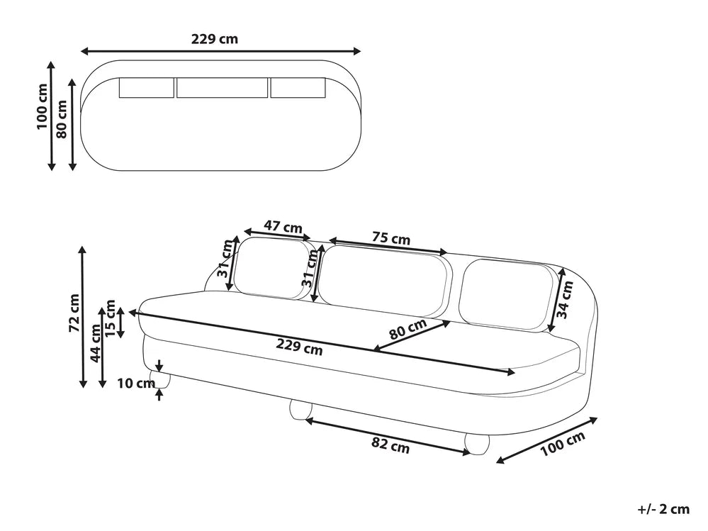 Sofa 3 Seater Fabric Off-White with Cushion Gabrielo